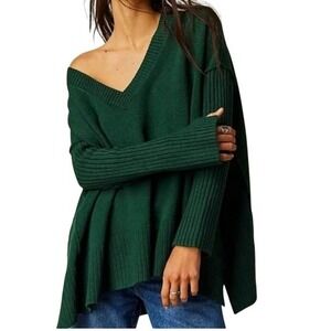 Free People Medium Orion A-Line Long Sleeve Oversized Sweater Green Forest